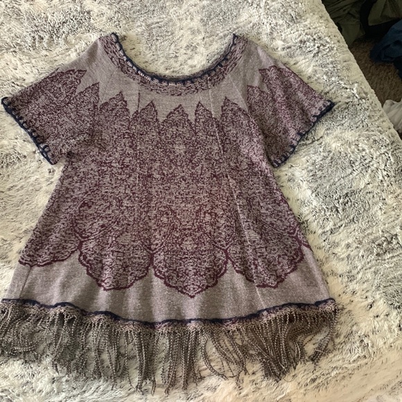 Free People Fringe Knit Wool Blend Boho Top - Picture 1 of 3